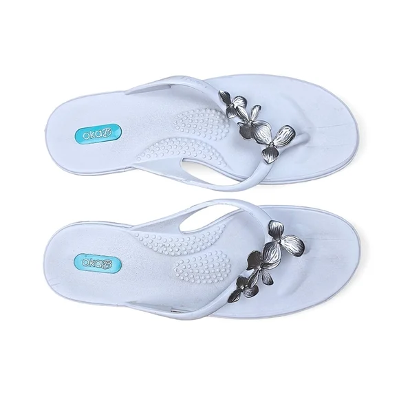 Oka.B Kona Metal Floral Flip Flop Sandals in Salt Size ML - Picture 3 of 12